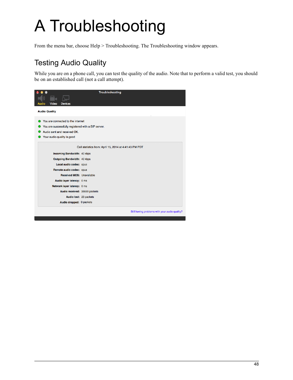 A troubleshooting | CounterPath X-Lite 4.7 for Mac User Guide User Manual | Page 52 / 61