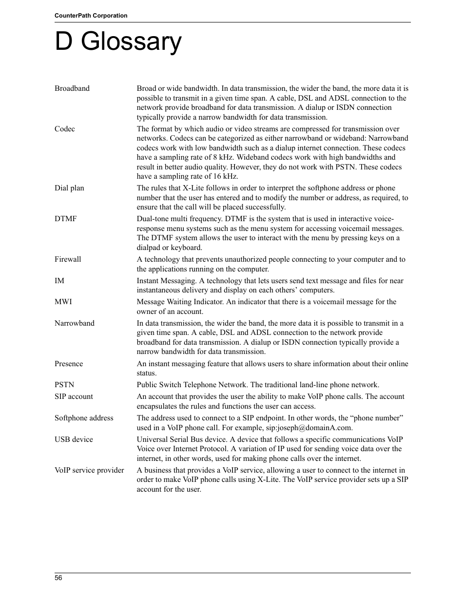 D glossary | CounterPath X-Lite 4.7 for Mac User Guide User Manual | Page 60 / 61