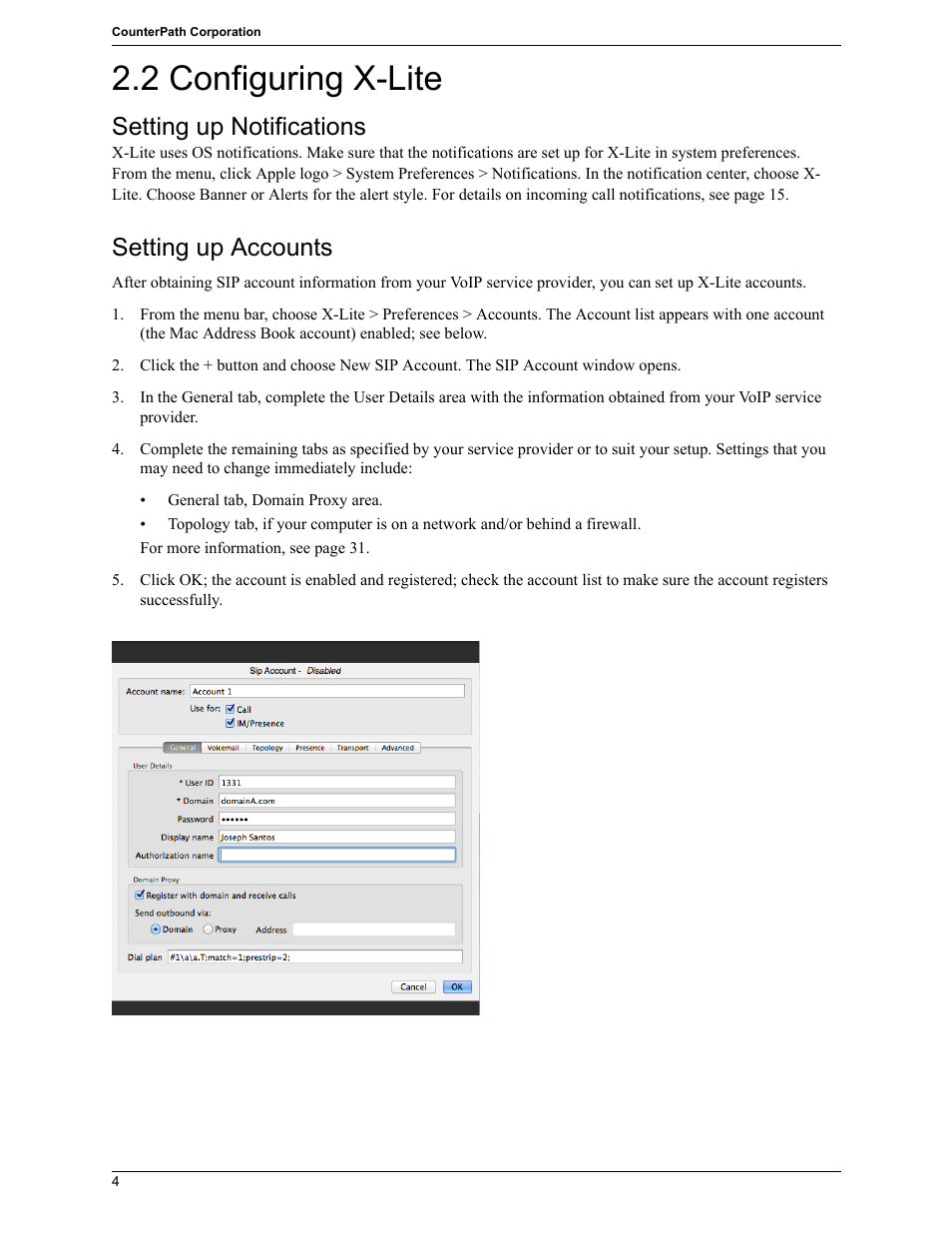 2 configuring x-lite, Setting up notifications, Setting up accounts | CounterPath X-Lite 4.7 for Mac User Guide User Manual | Page 8 / 61