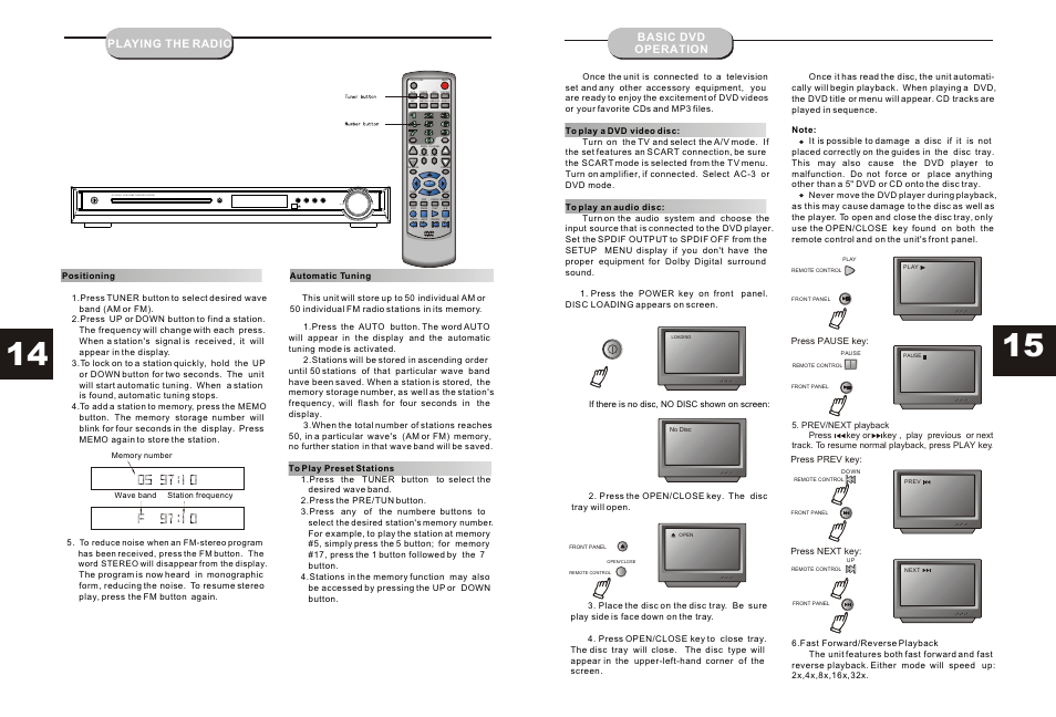 Т³гж 15, Playing the radio, Basic dvd operation | Astar electronic HT-3300A User Manual | Page 15 / 15