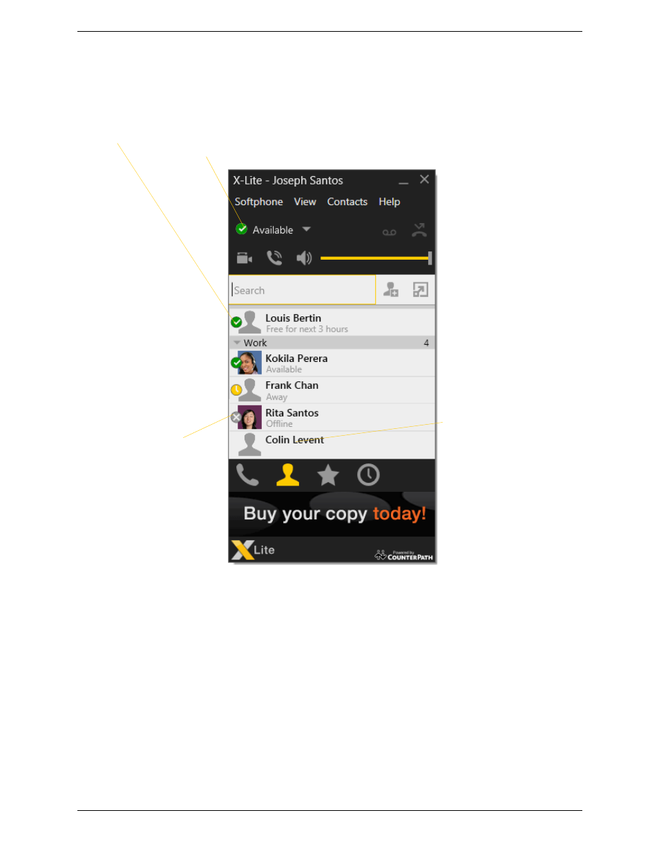 3 sharing online status, Sharing online status | CounterPath X-Lite 4.6 for Windows User Guide User Manual | Page 34 / 66