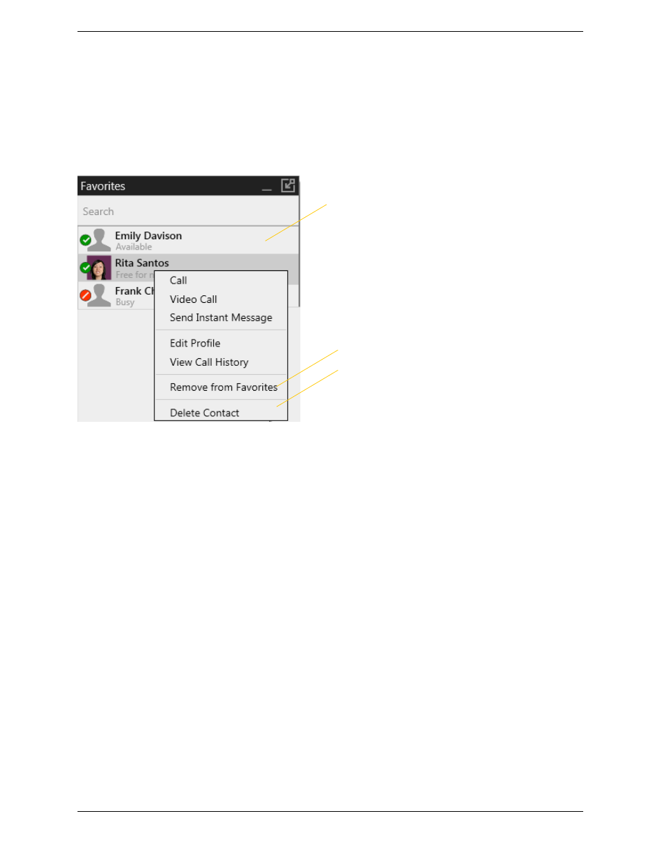 2 favorites tab, Favorites tab | CounterPath X-Lite 4.6 for Windows User Guide User Manual | Page 38 / 66
