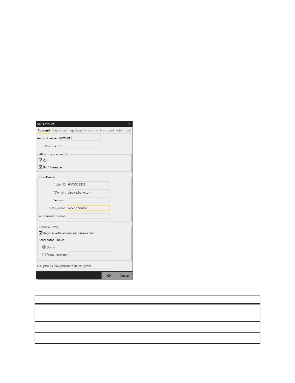 7 configuring x-lite, 1 configuring accounts, Sip account properties – account | Configuring x-lite, Configuring accounts, 7configuring x-lite | CounterPath X-Lite 4.6 for Windows User Guide User Manual | Page 39 / 66