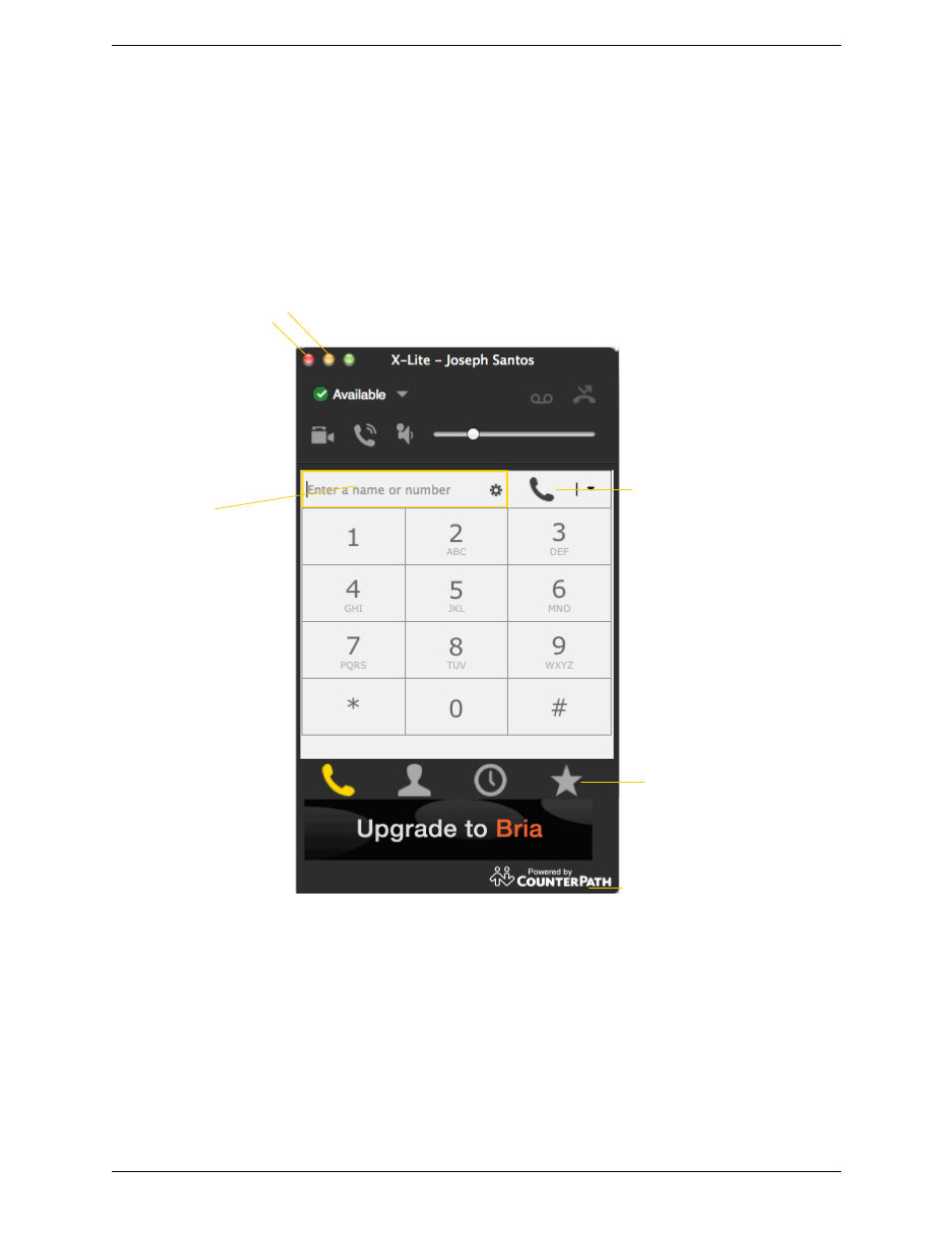 3 making phone calls, 1 the onscreen softphone, Making phone calls | The onscreen softphone, 3making phone calls | CounterPath X-Lite 4.6 for Mac User Guide User Manual | Page 11 / 61