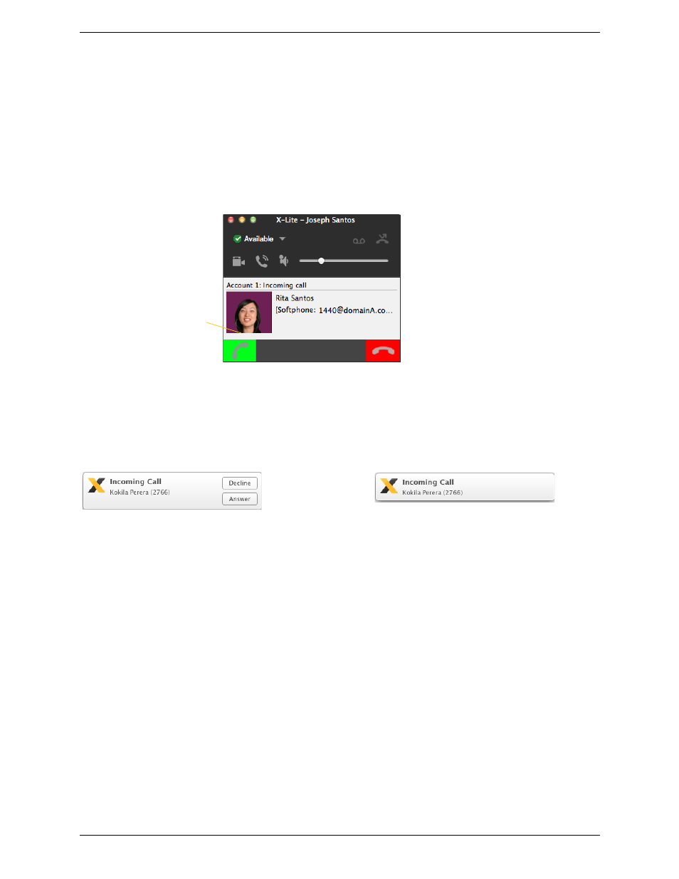 3 handling incoming calls, Handling incoming calls | CounterPath X-Lite 4.6 for Mac User Guide User Manual | Page 16 / 61