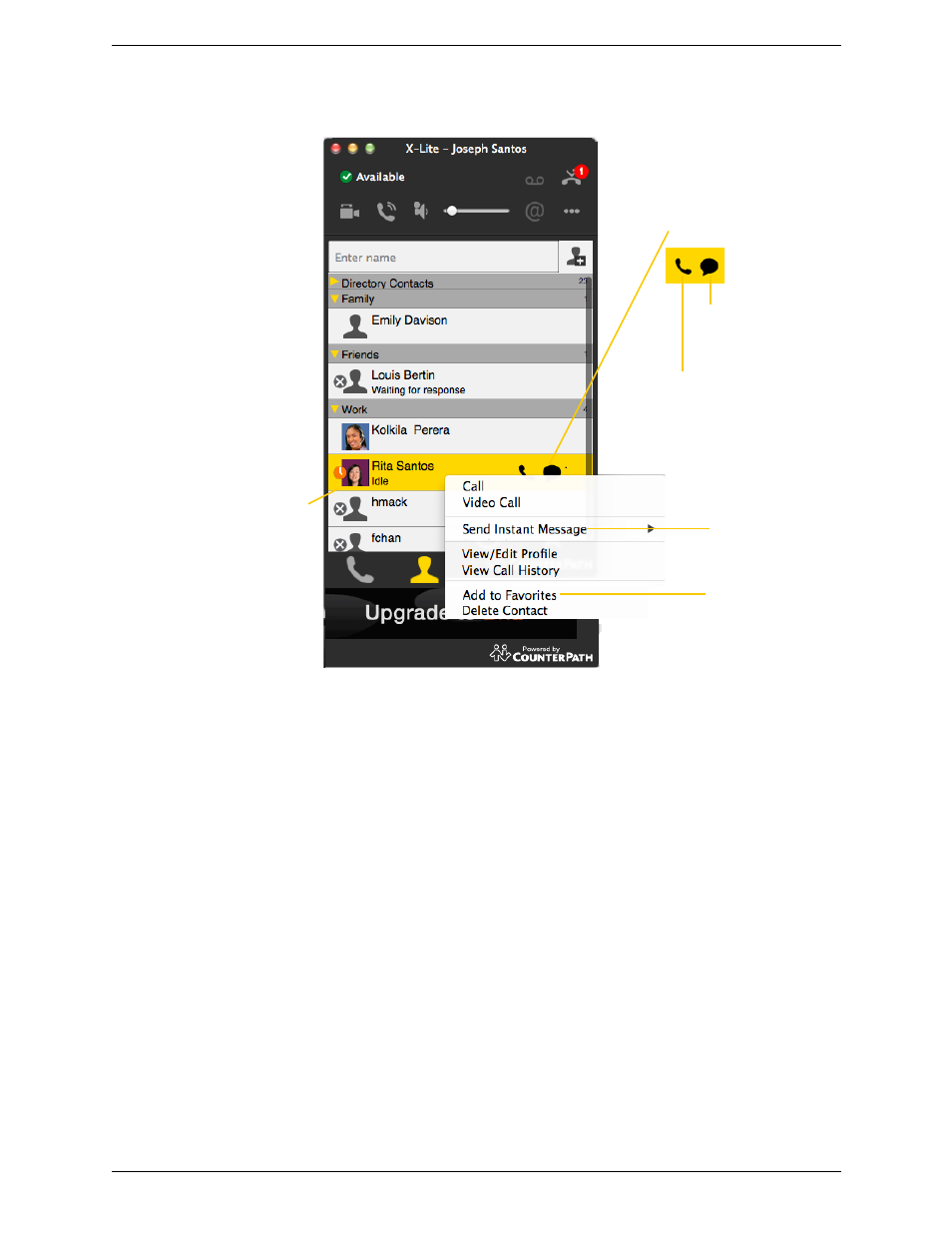 2 using contacts, Using contacts | CounterPath X-Lite 4.6 for Mac User Guide User Manual | Page 29 / 61