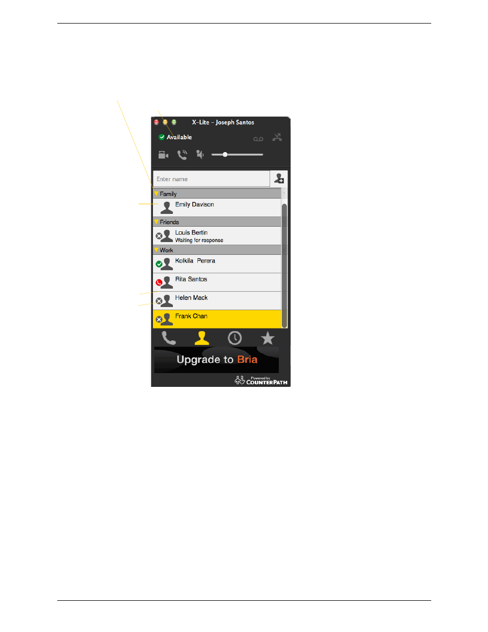 3 sharing online status, Sharing online status | CounterPath X-Lite 4.6 for Mac User Guide User Manual | Page 30 / 61
