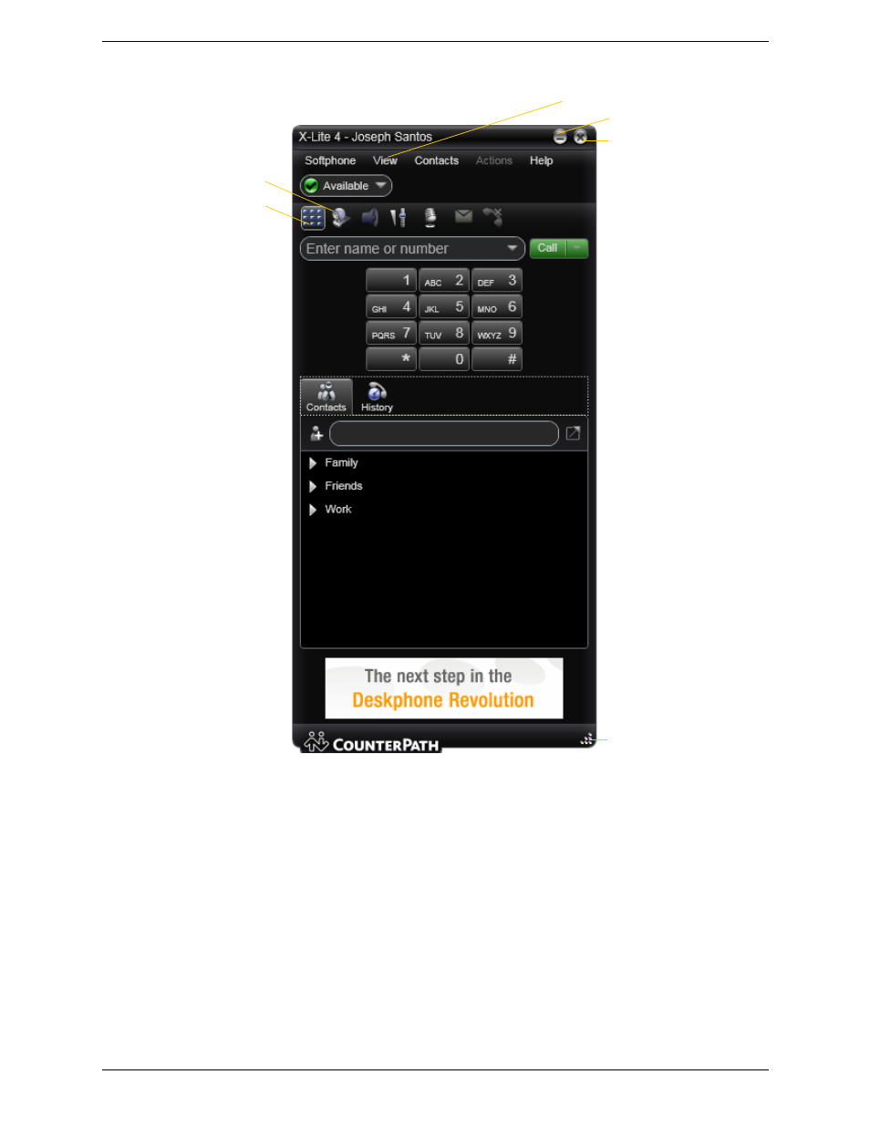 Showing and hiding parts of the softphone | CounterPath X-Lite 4 for Windows User Guide User Manual | Page 14 / 62