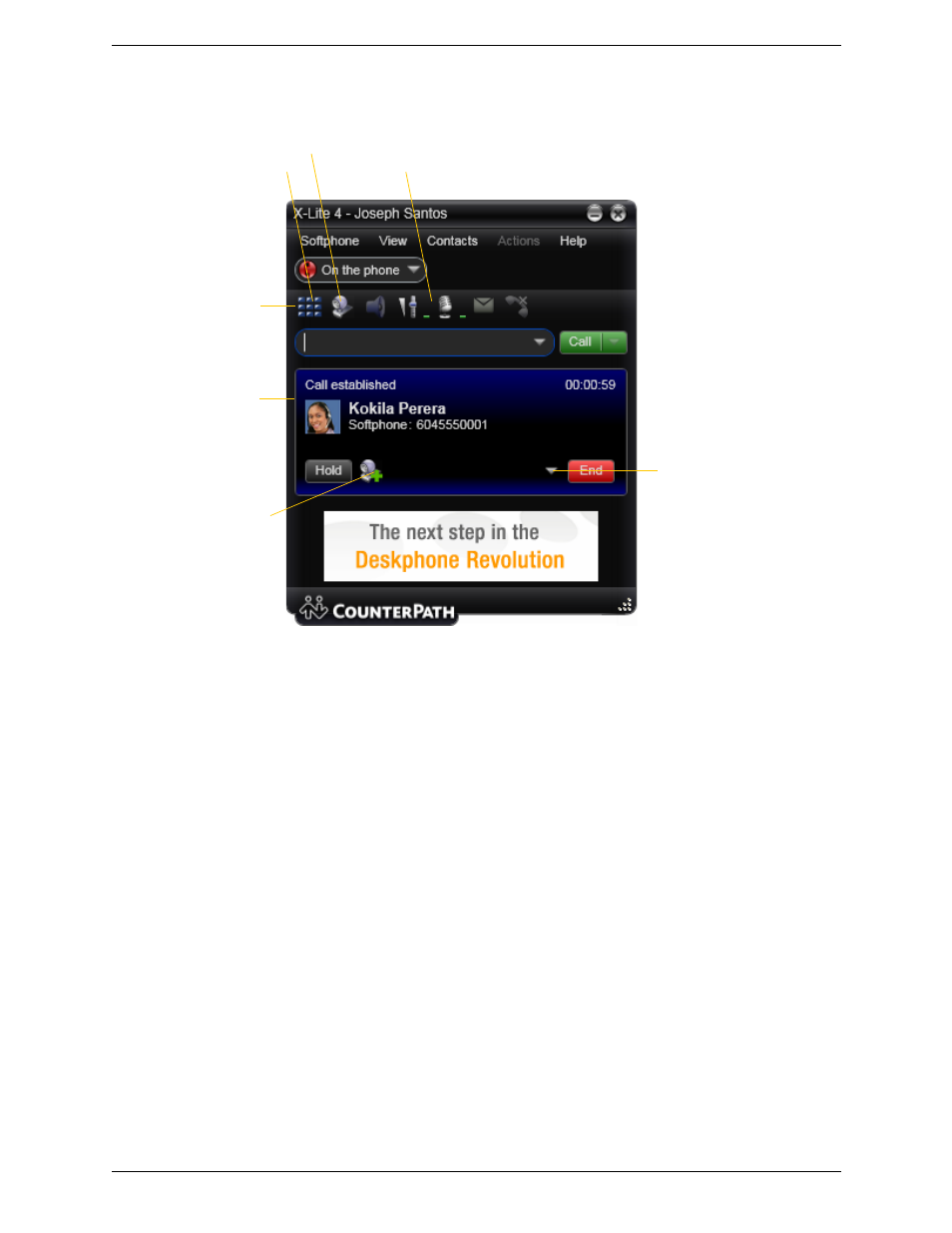 6 handling an established call, Handling an established call | CounterPath X-Lite 4 for Windows User Guide User Manual | Page 18 / 62