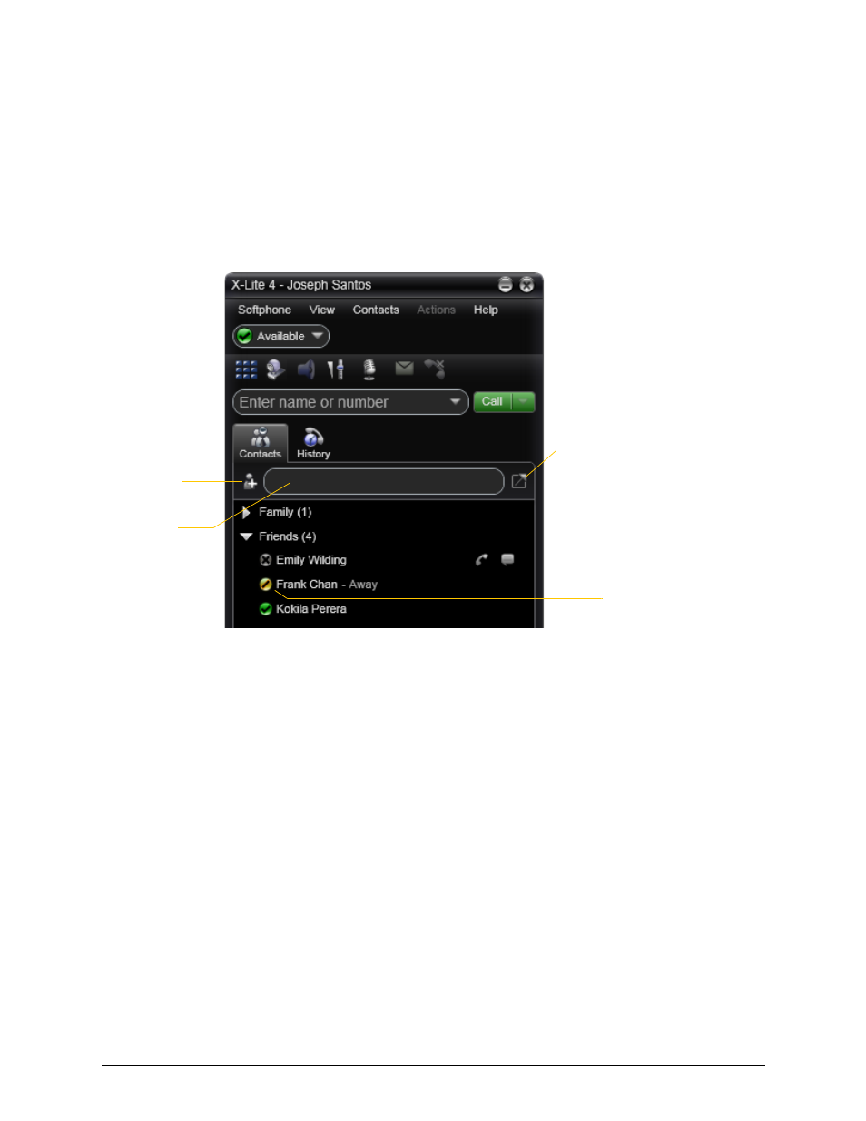4 using resources, 1 contacts tab, Using resources | Contacts tab, 4using resources | CounterPath X-Lite 4 for Windows User Guide User Manual | Page 23 / 62