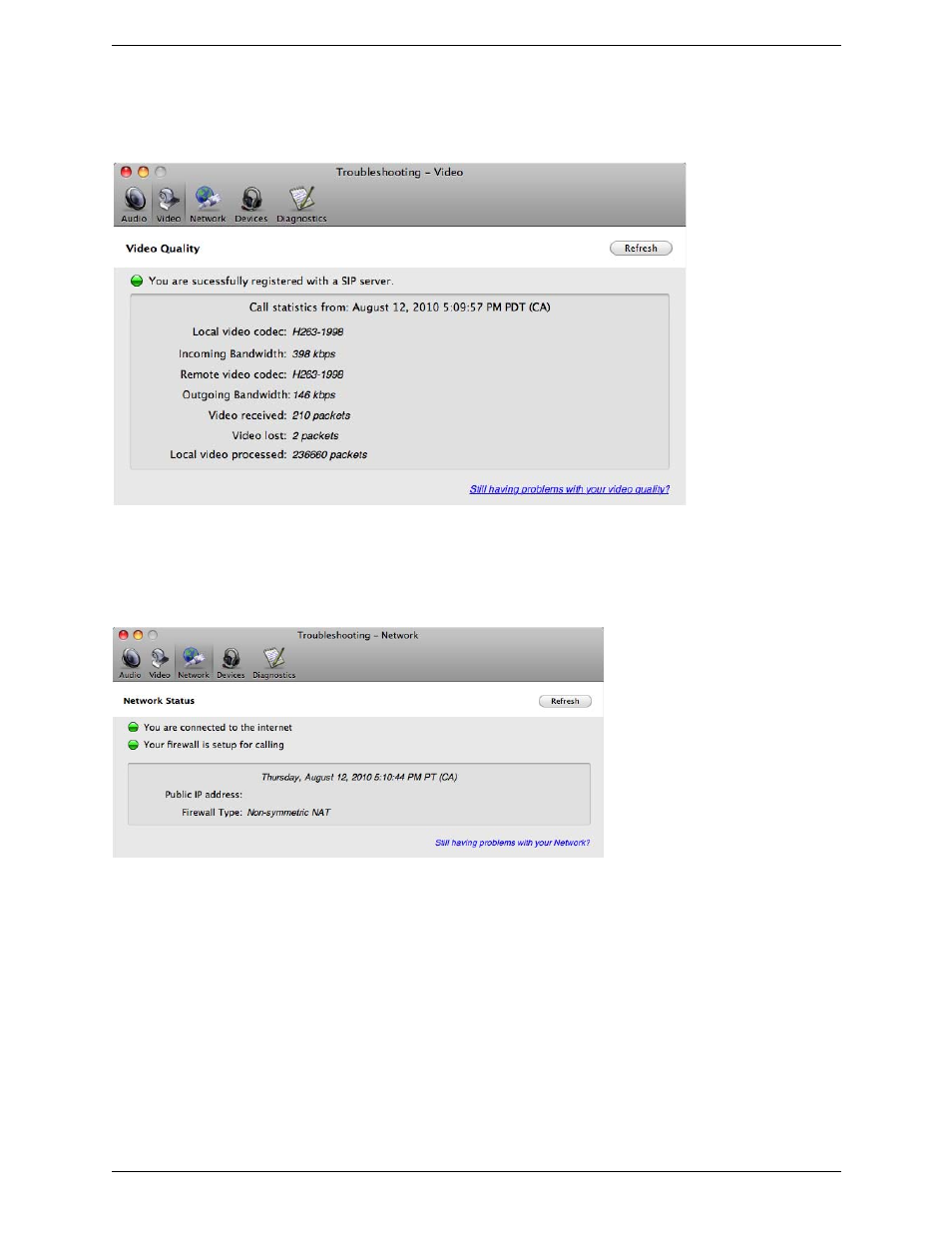 Testing video quality, Testing the network connection | CounterPath X-Lite 4 for Mac User Guide User Manual | Page 48 / 58