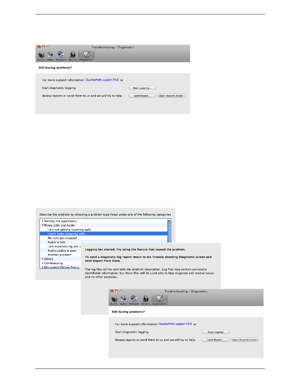 Diagnostics | CounterPath X-Lite 4 for Mac User Guide User Manual | Page 50 / 58