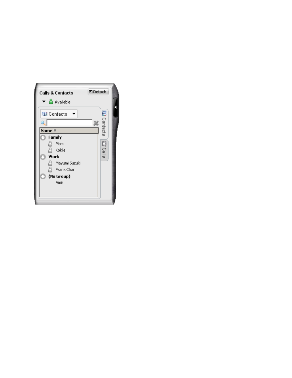 4 managing calls and contacts, 1 calls & contacts drawer | CounterPath X-Lite 3.0 User Guide User Manual | Page 17 / 66