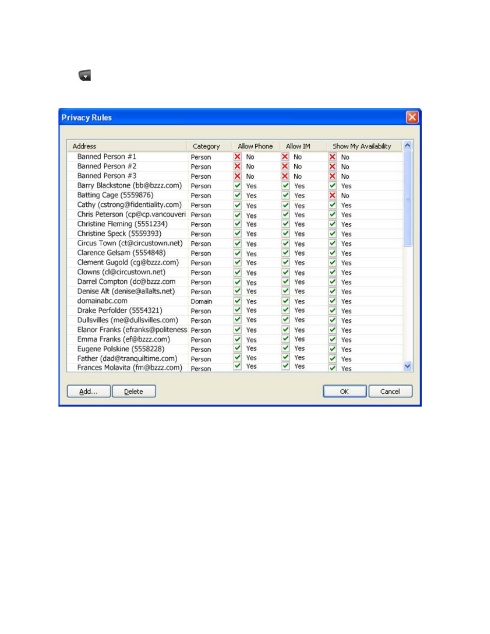 Privacy rules window | CounterPath X-Lite 3.0 User Guide User Manual | Page 28 / 66