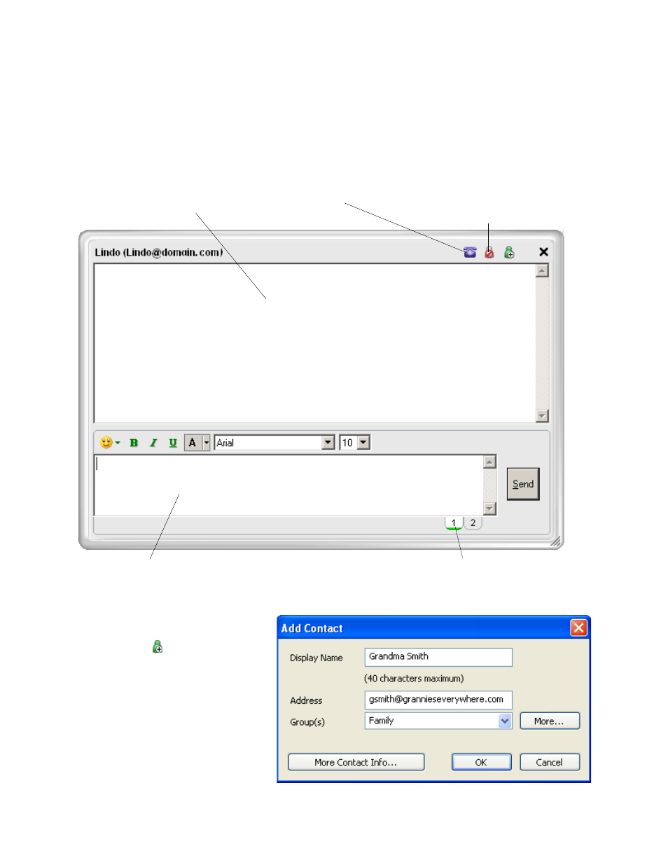 5 instant messaging (im), 1 sending and receiving an im, Adding to the contacts list | CounterPath X-Lite 3.0 User Guide User Manual | Page 30 / 66