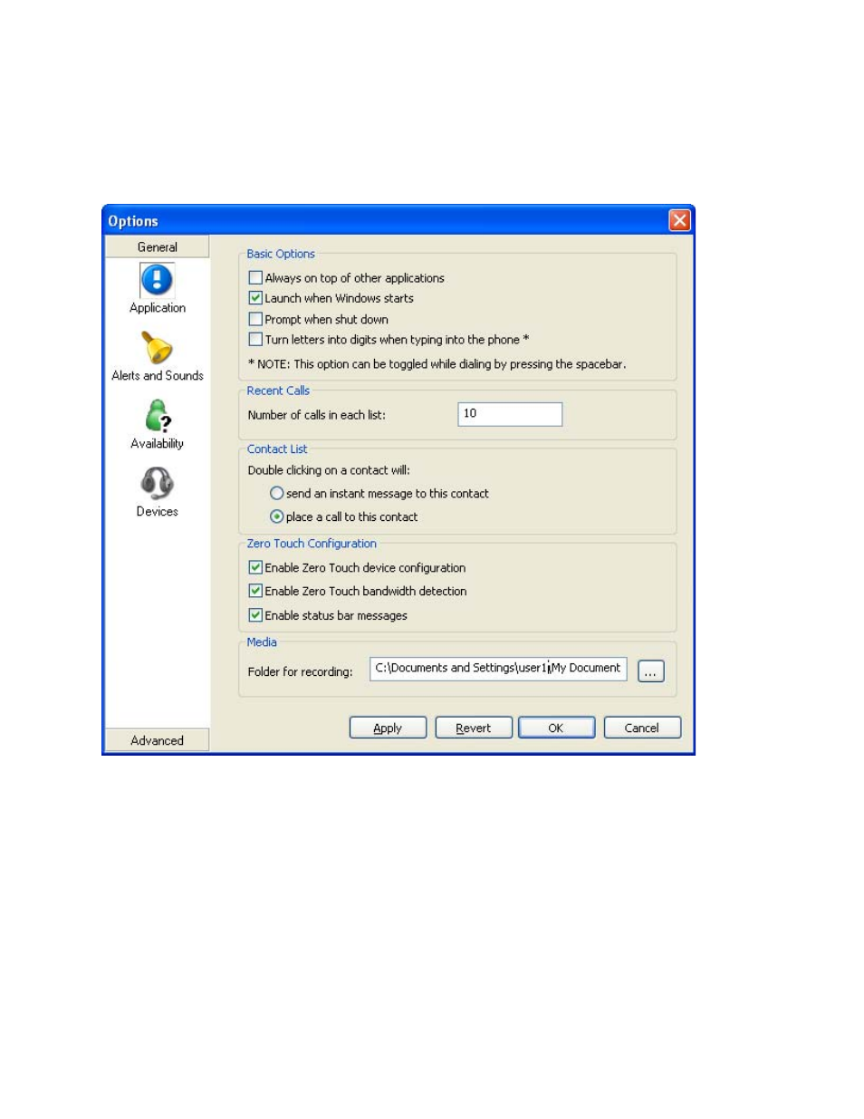 1 options, Options - general - application | CounterPath X-Lite 3.0 User Guide User Manual | Page 32 / 66