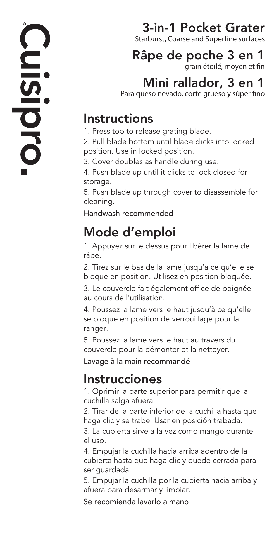 Cuisipro 74-7194 3-in-1 Pocket Grater User Manual | 2 pages