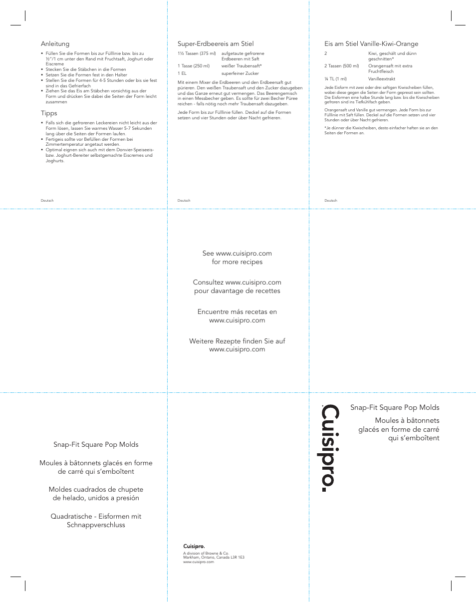 Cuisipro 83-7445 Snap-fit Square Pop Mold Set of 6 User Manual | 2 pages