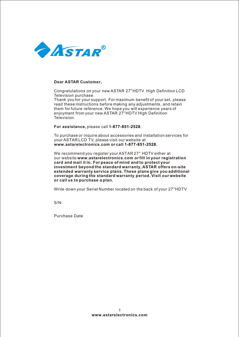 ASTAR ASTAR 27''HDTV User Manual | 52 pages