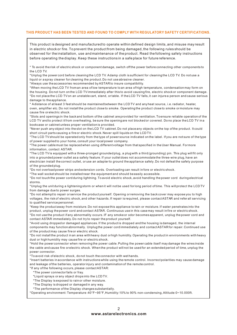 Т³гж 2 | ASTAR ASTAR 27''HDTV User Manual | Page 2 / 52