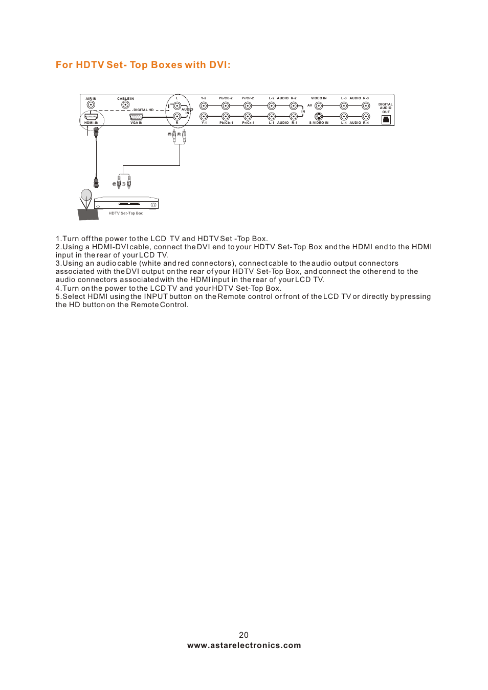 Т³гж 20, For hdtv set- top boxes with dvi | ASTAR ASTAR 27''HDTV User Manual | Page 20 / 52