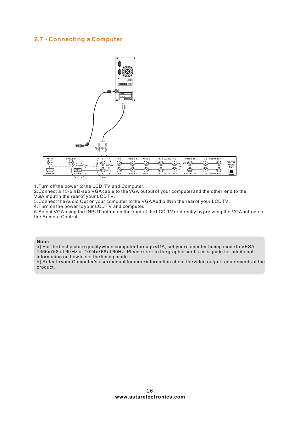 Т³гж 26, 7 - connecting a computer | ASTAR ASTAR 27''HDTV User Manual | Page 26 / 52