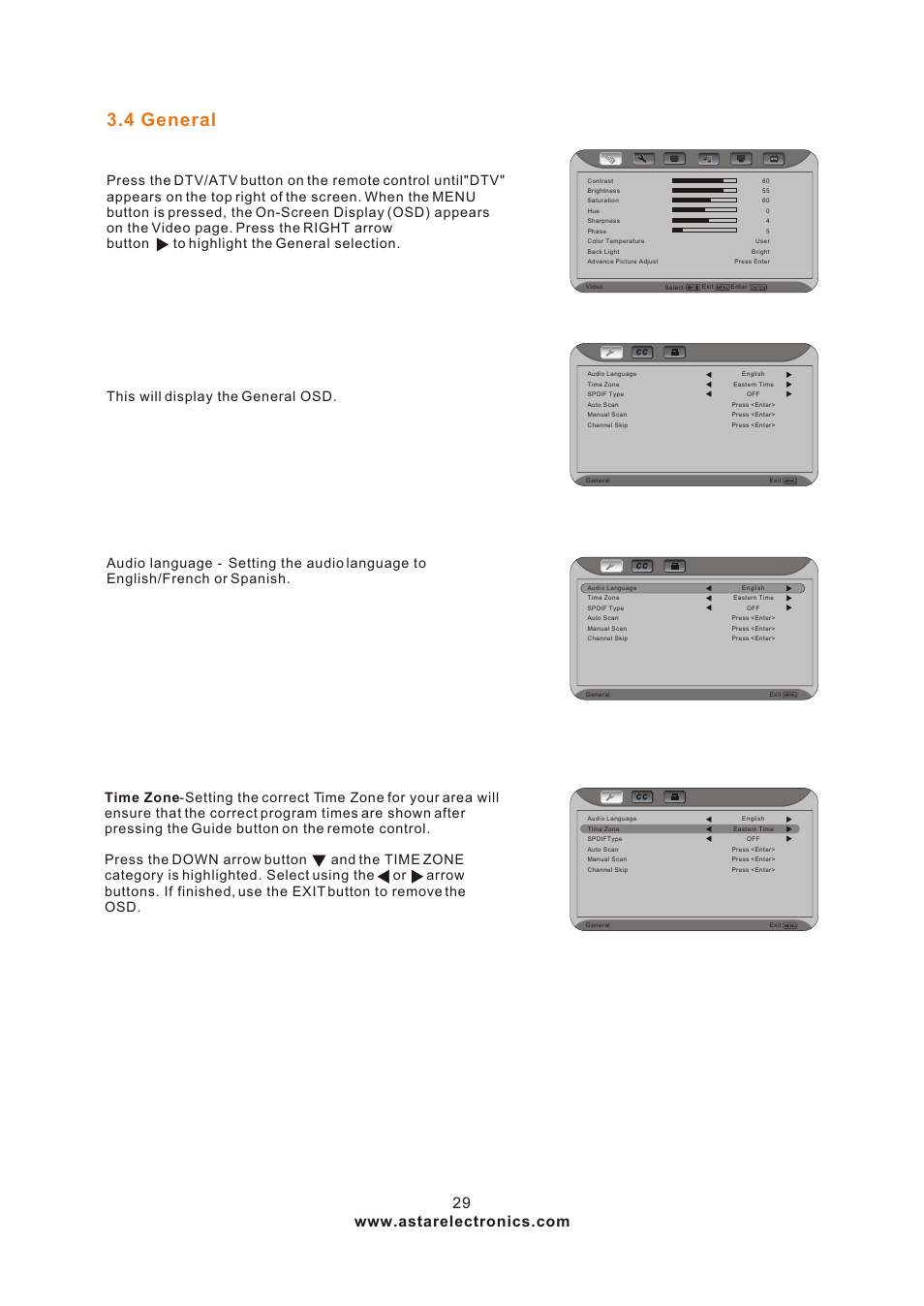 Т³гж 29, 4 general | ASTAR ASTAR 27''HDTV User Manual | Page 29 / 52