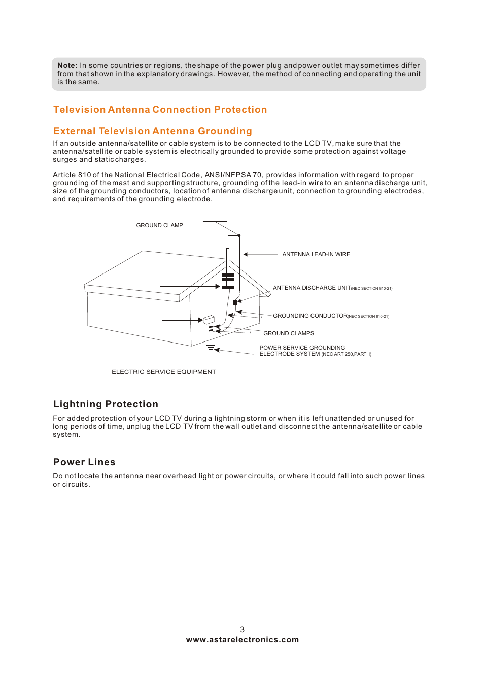 Т³гж 3, Television antenna connection protection | ASTAR ASTAR 27''HDTV User Manual | Page 3 / 52