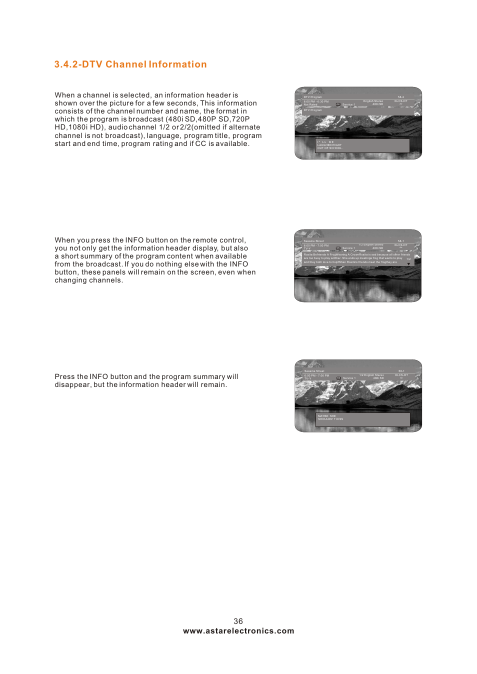 Т³гж 36, Dtv channel information | ASTAR ASTAR 27''HDTV User Manual | Page 36 / 52