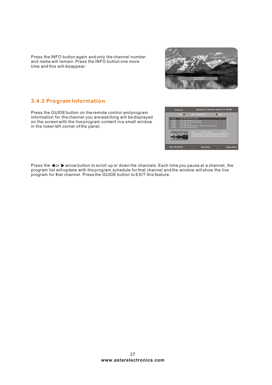 Т³гж 37, 3 program information | ASTAR ASTAR 27''HDTV User Manual | Page 37 / 52