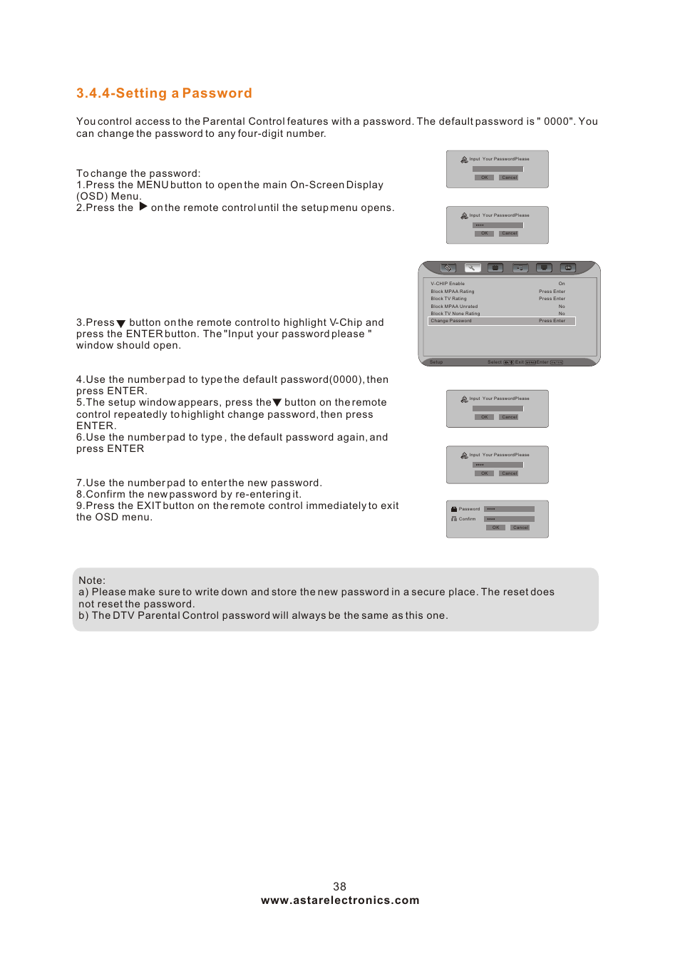 Т³гж 38, Setting a password | ASTAR ASTAR 27''HDTV User Manual | Page 38 / 52