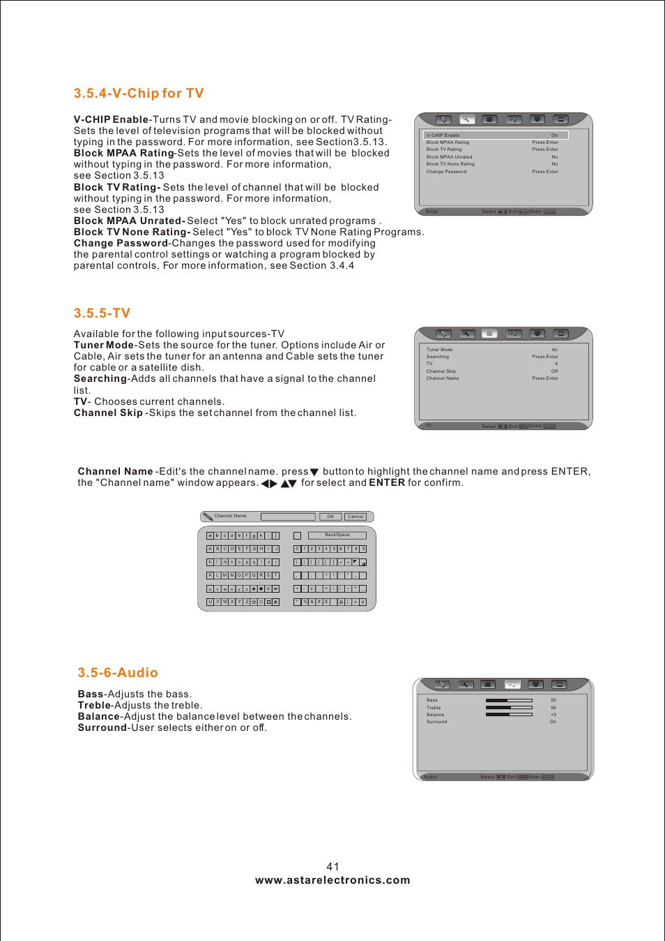 Т³гж 41, 6-audio, V-chip for tv | ASTAR ASTAR 27''HDTV User Manual | Page 41 / 52