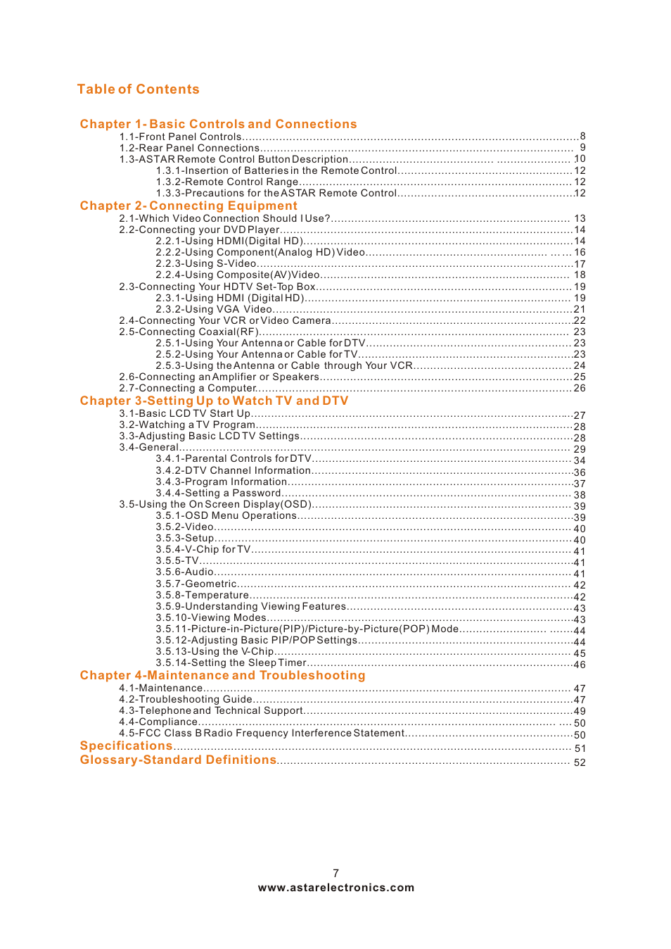 ASTAR ASTAR 27''HDTV User Manual | Page 7 / 52