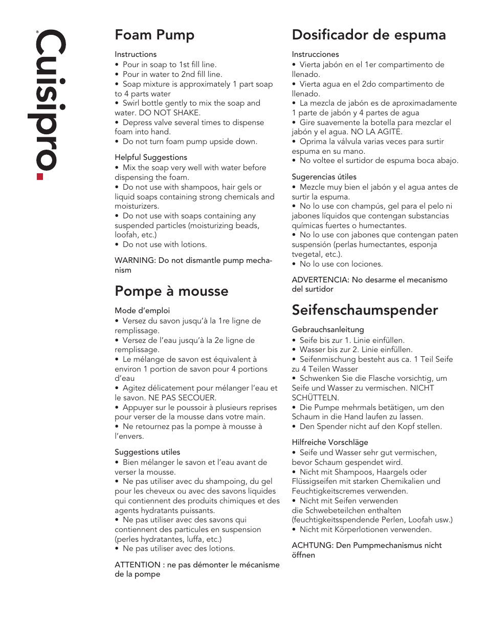 Cuisipro 83-7585 Foam Pump User Manual | 1 page