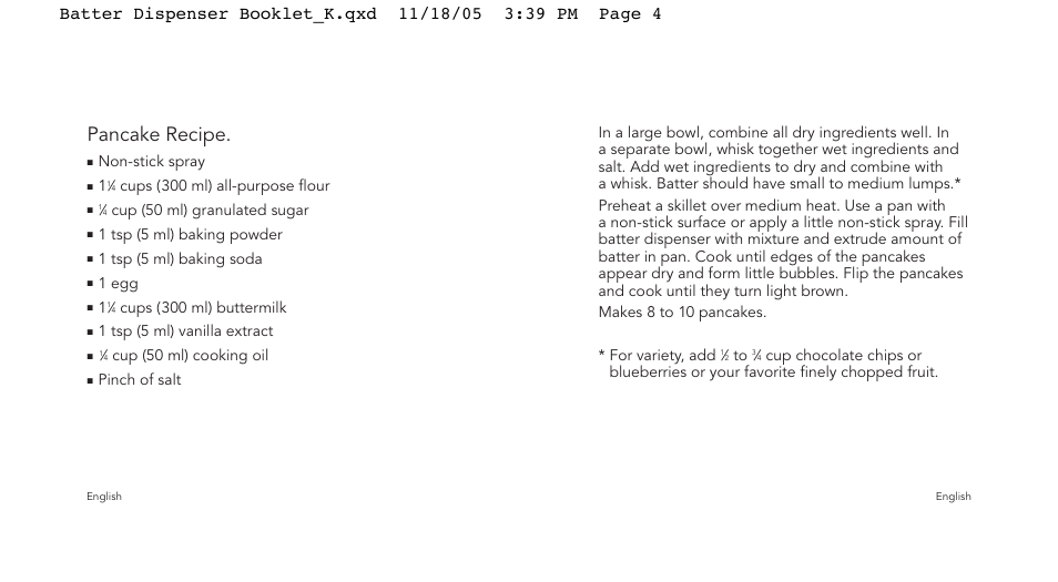 Pancake recipe | Cuisipro 74-712000 Batter Dispenser User Manual | Page 3 / 11