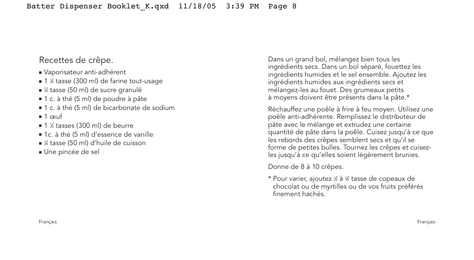 Recettes de crêpe | Cuisipro 74-712000 Batter Dispenser User Manual | Page 5 / 11