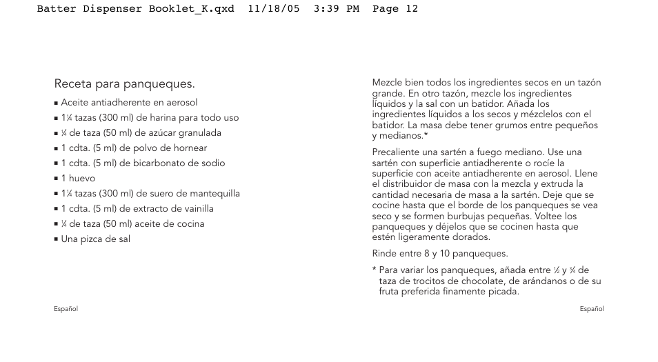 Receta para panqueques | Cuisipro 74-712000 Batter Dispenser User Manual | Page 7 / 11