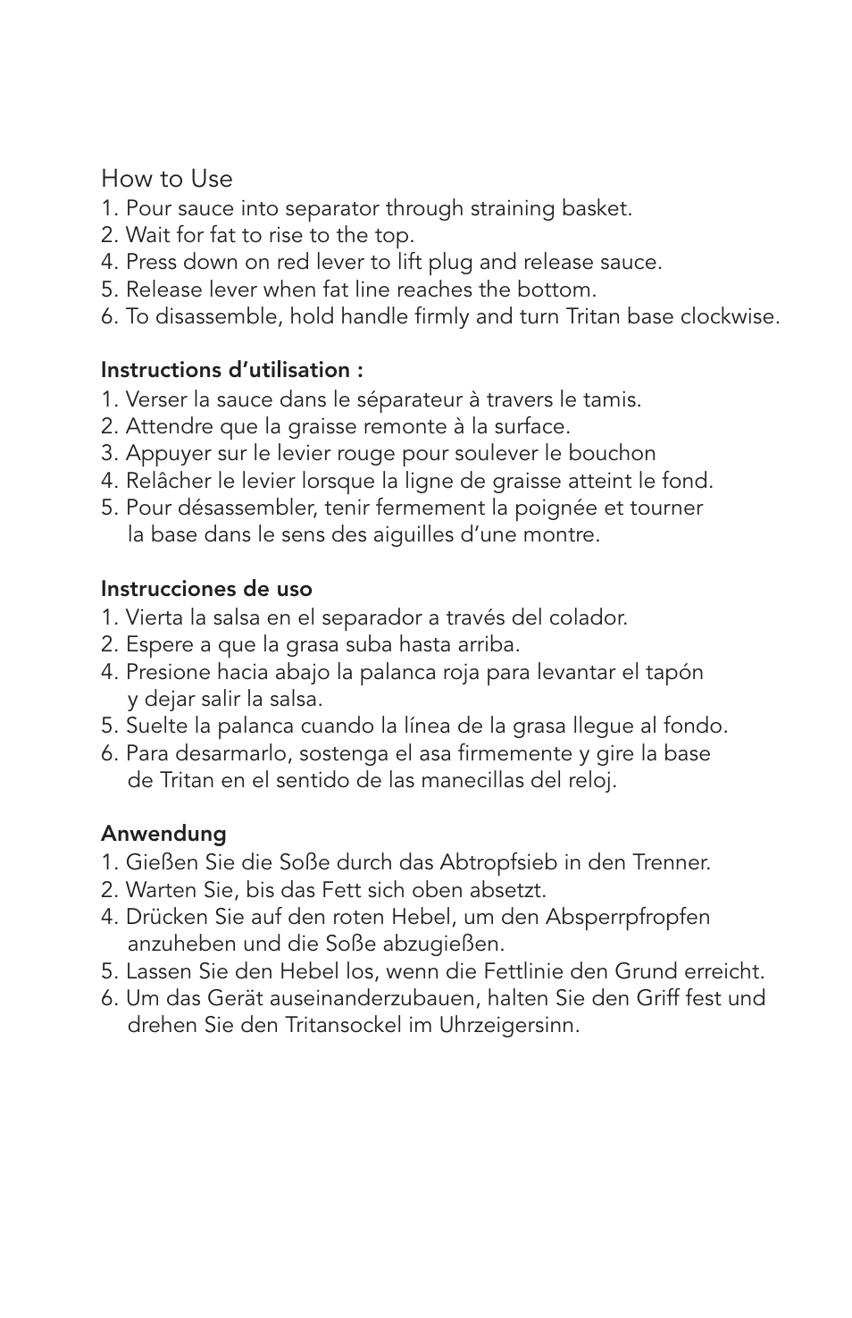 Cuisipro 74-7301 Fat Separator User Manual | 1 page