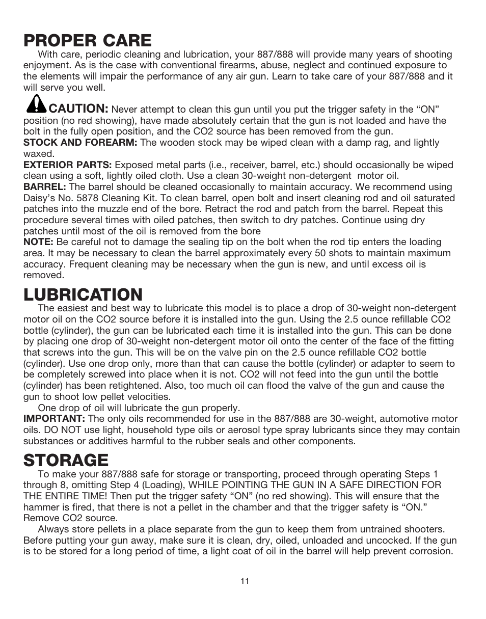 Proper care, Lubrication, Storage | Daisy AVANTI Medalist 888 User Manual | Page 12 / 16