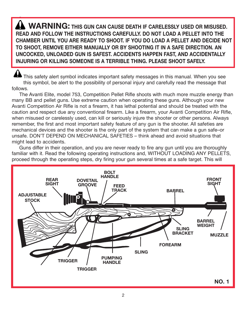 Warning, No. 1 | Daisy AVANTI Elite 753 User Manual | Page 2 / 14