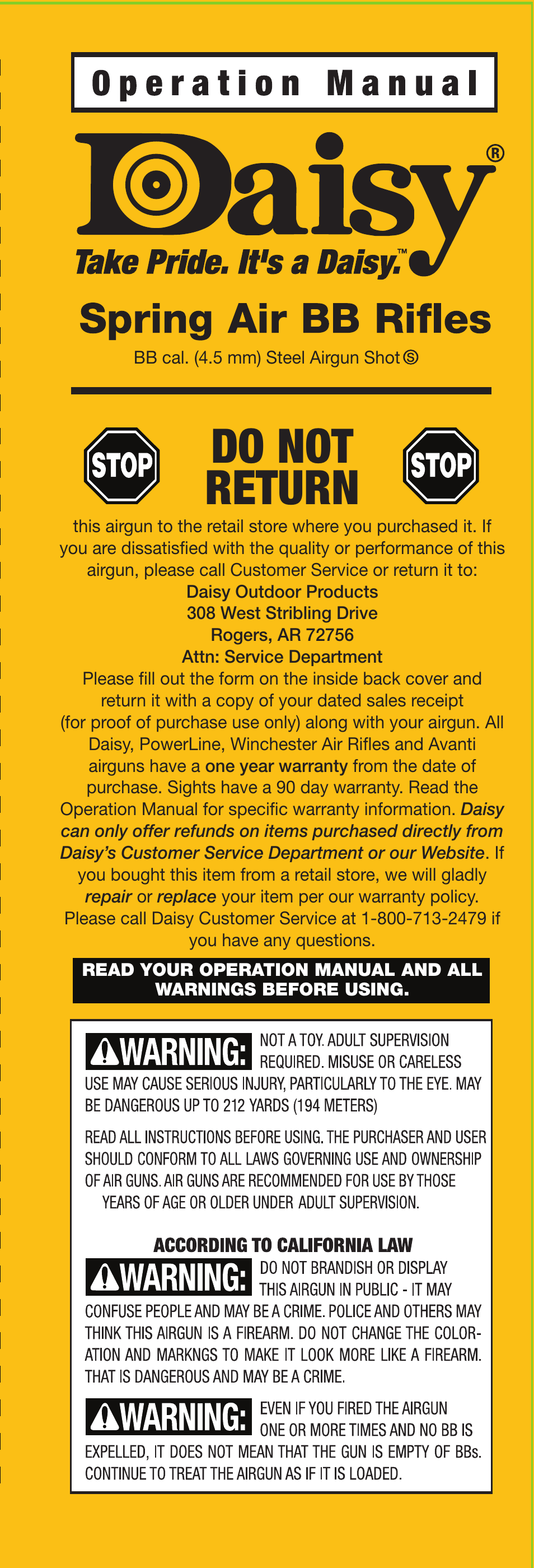 Do not return | Daisy 9938K Red Ryder Kit User Manual | Page 2 / 36
