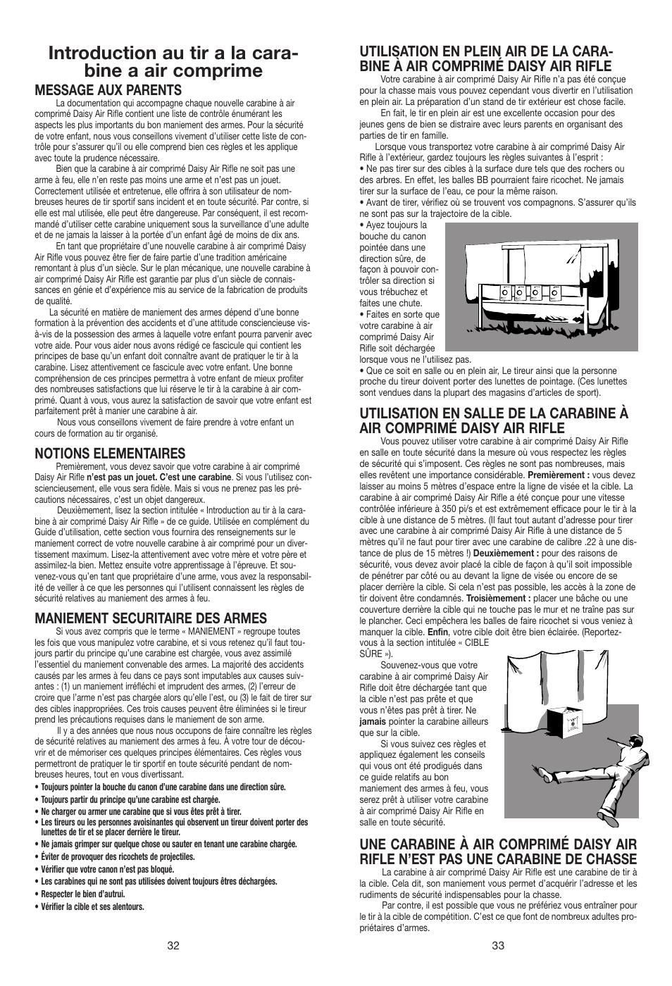 Introduction au tir a la cara- bine a air comprime, Message aux parents, Notions elementaires | Maniement securitaire des armes | Daisy 840C Mossy Oak Grizzly User Manual | Page 17 / 20