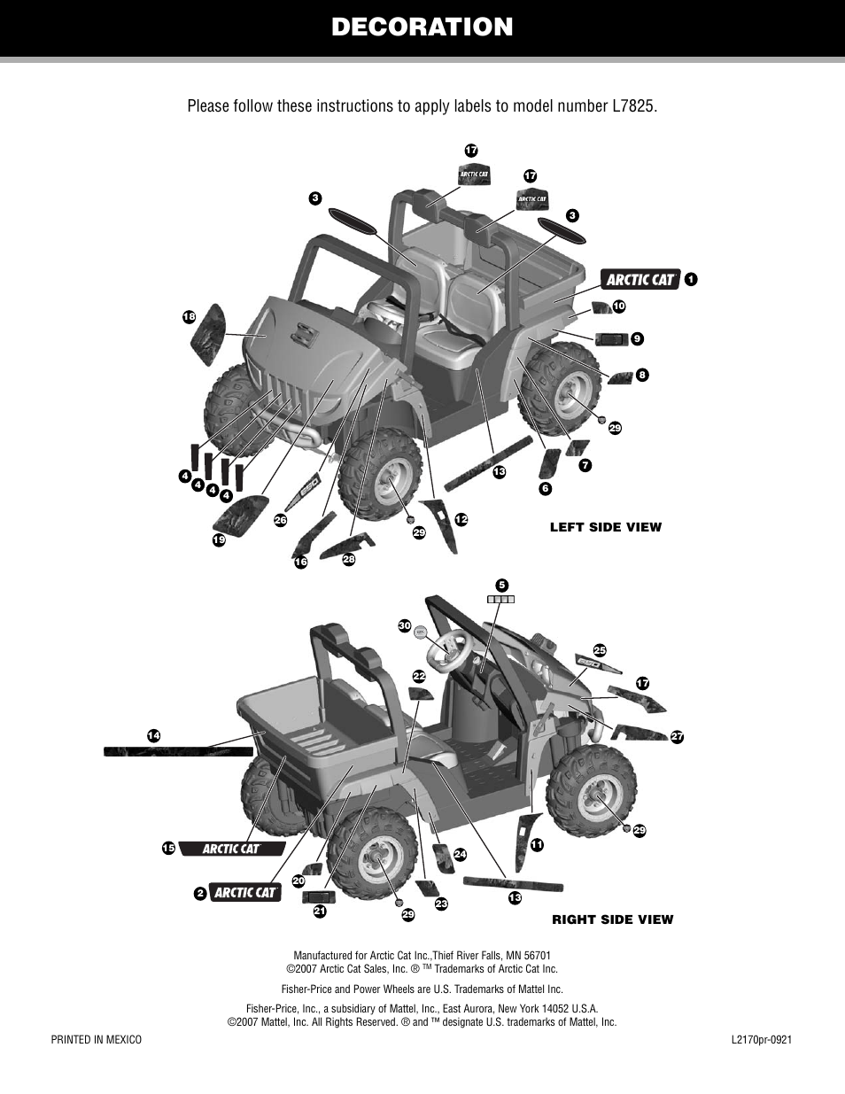 Arctic Cat L7825 User Manual | 1 page