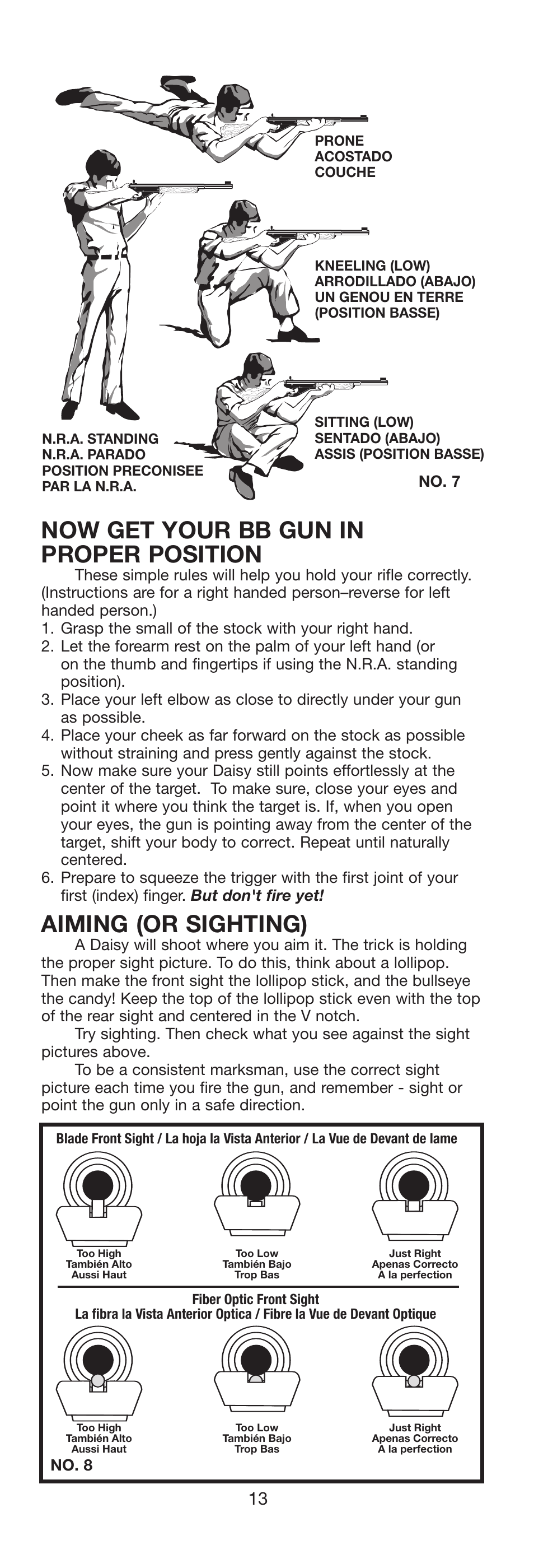 Now get your bb gun in proper position, Aiming (or sighting) | Daisy 105 Buck User Manual | Page 14 / 36