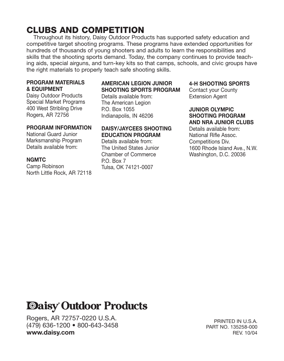 Clubs and competition | Daisy PowerLine 717 User Manual | Page 8 / 8