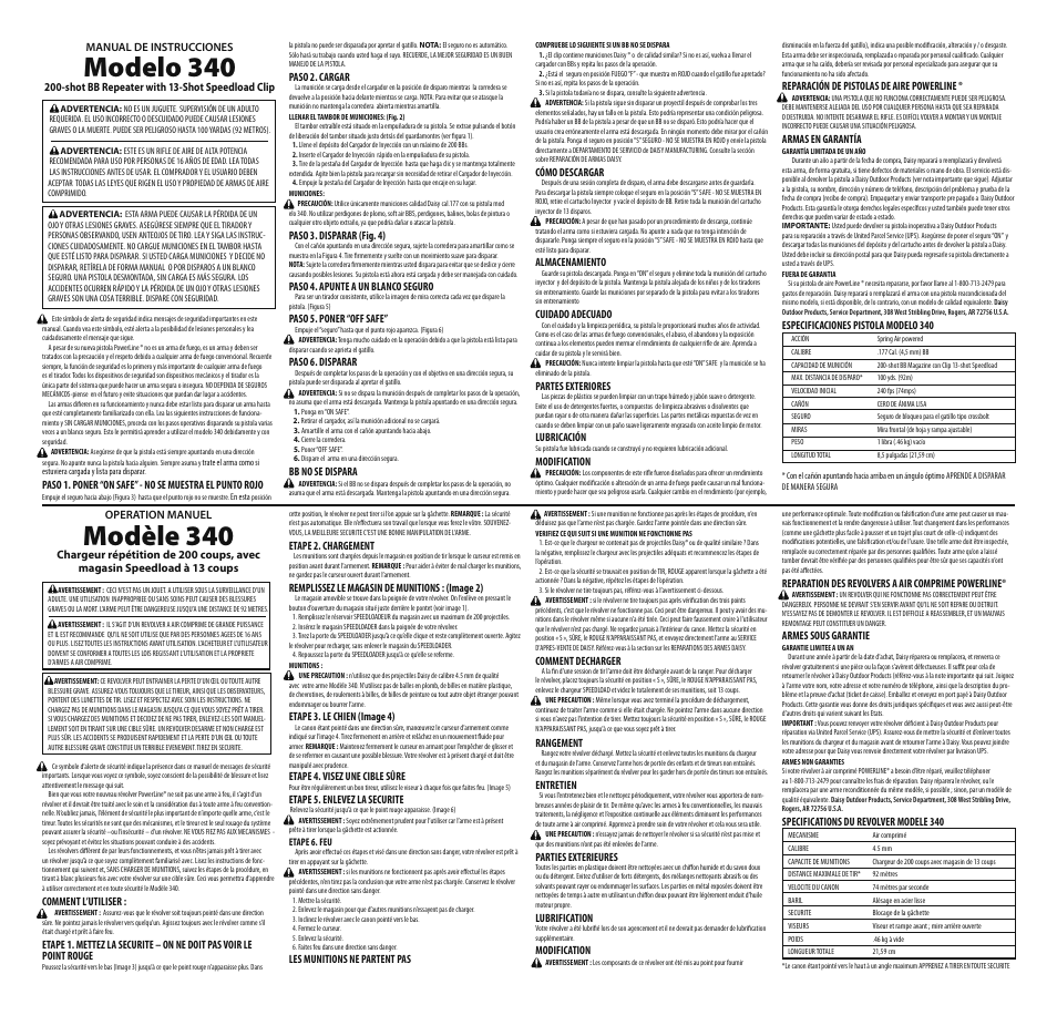 Modelo 340, Modèle 340 | Daisy Powerline 340 User Manual | Page 2 / 2