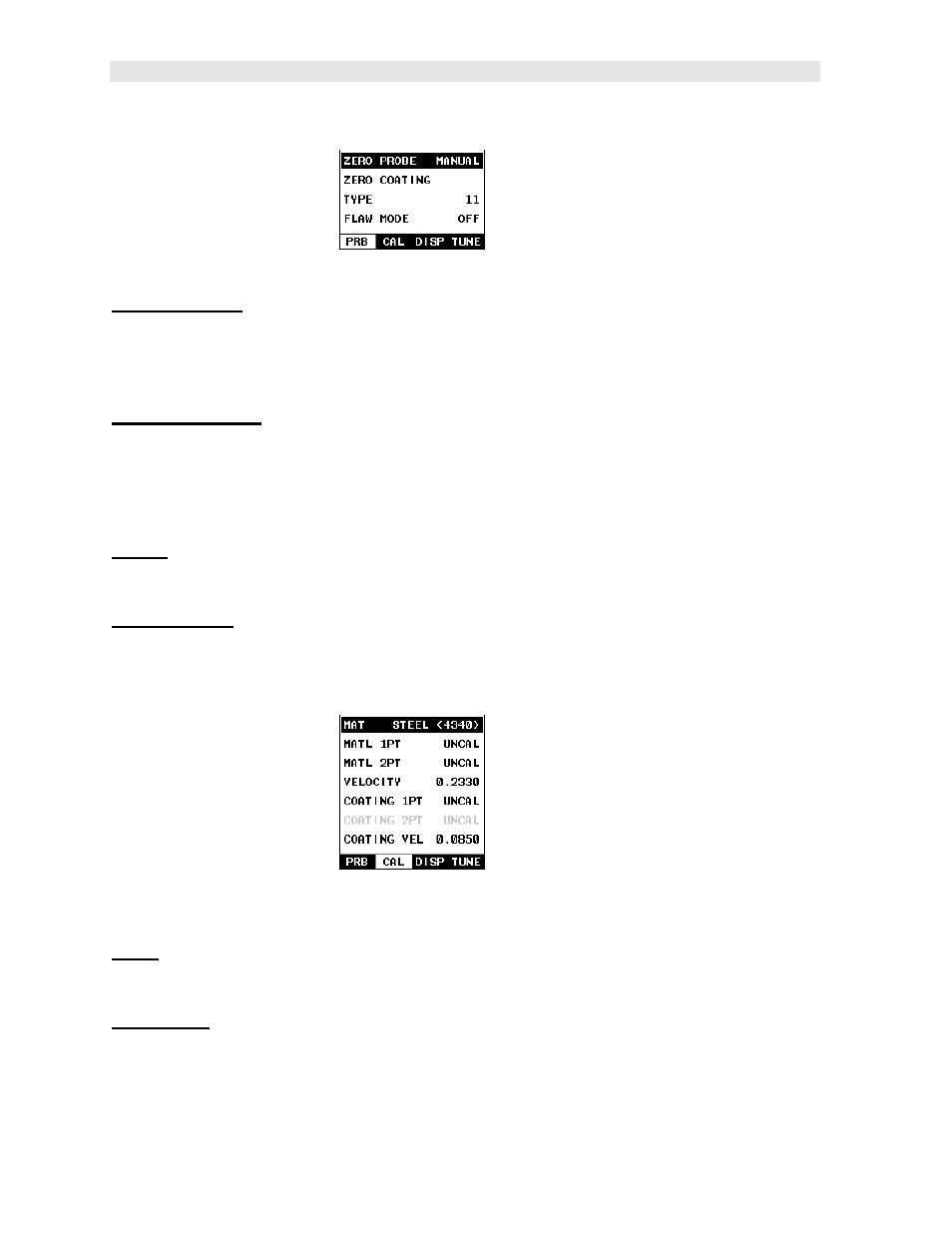 2 probe – menu, 3 cal – menu | Dakota Ultrasonics CMX DL plus User Manual | Page 30 / 178