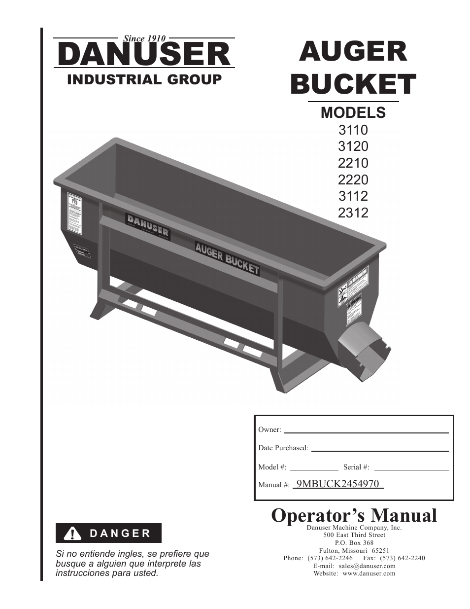 Danuser 2312 AugerBucket User Manual | 20 pages