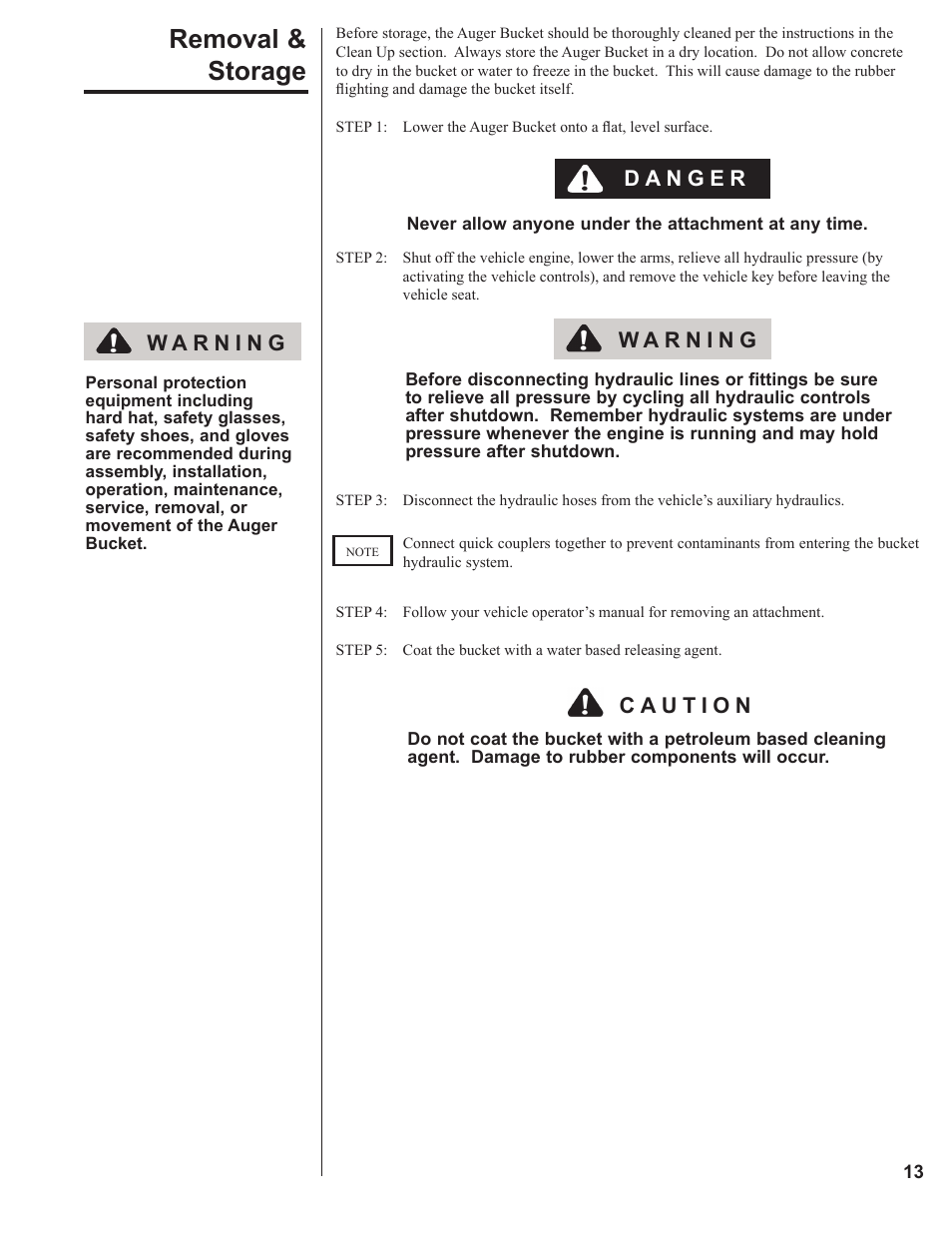 Removal & storage | Danuser 2312 AugerBucket User Manual | Page 13 / 20