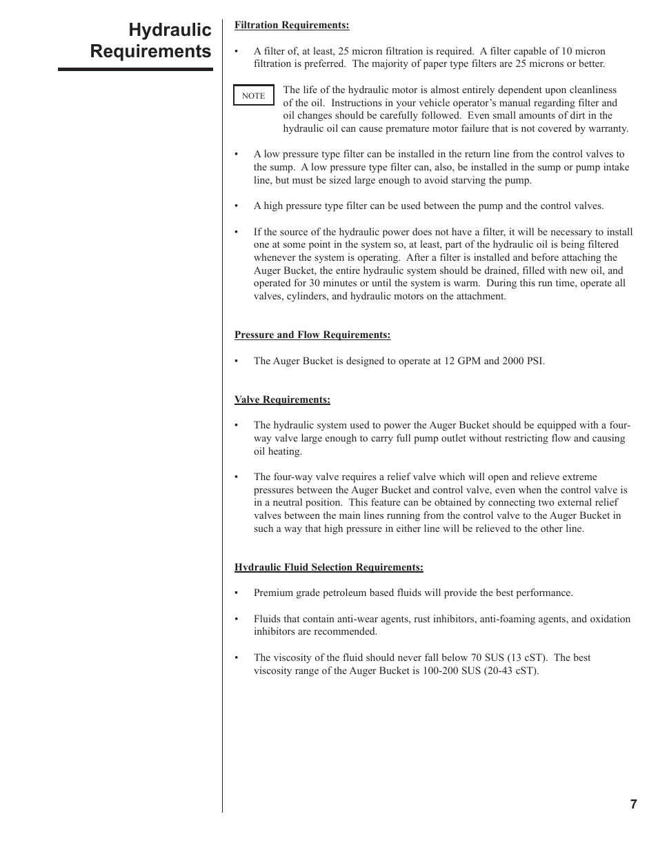 Hydraulic requirements | Danuser 2312 AugerBucket User Manual | Page 7 / 20